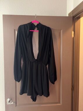 Fashion Nova Black Romper with Pink Hanger Accent